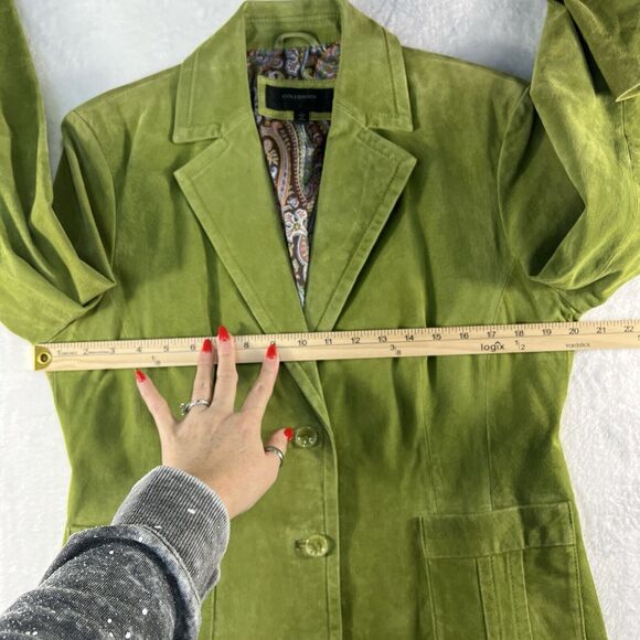 Colebrook Large Suede Leather Lime Green Jacket Women's Paisley Lined 2 Button - Picture 6 of 11